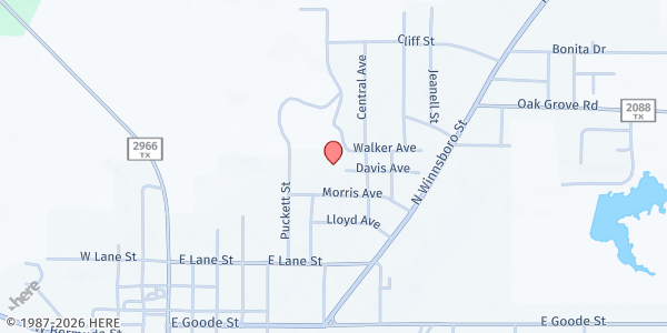 Map showing Bud Moody Stadium at Morris Ave, Quitman, TX
