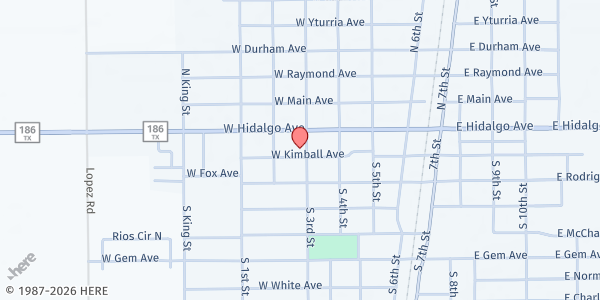 Map showing First United Methodist Church at 192 S. 3rd Street, Raymondville, TX