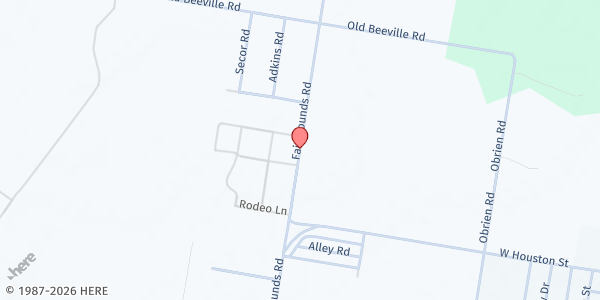 Map showing FBGC Mobile Pantry at Padilla Hall at 245 Fairgrounds Rd., Refugio, TX