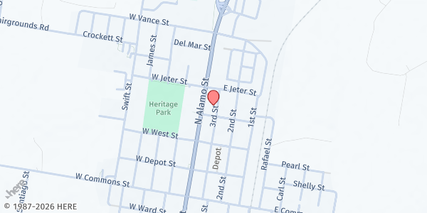 Map showing Refugio County Elderly Services at 414 N. Alamo St., Refugio, TX