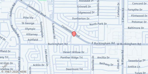 Map showing Dallas New Life Seven Day Adventist at 1000 Centennial Blvd., Richardson, TX