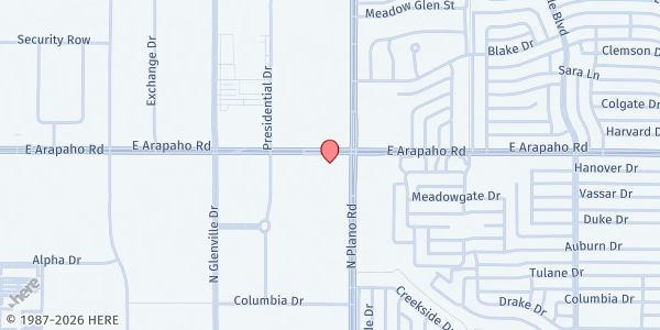 Map showing Rapha's World Ministries - Richardson at 1350 E. Arapaho Rd., Richardson, TX
