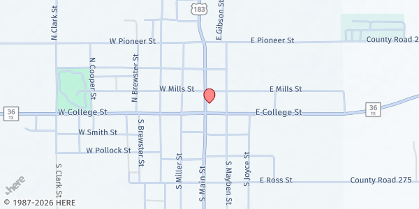 Map showing Rising Star Mobile Pantry at 109 N. Main St., Rising Star, TX