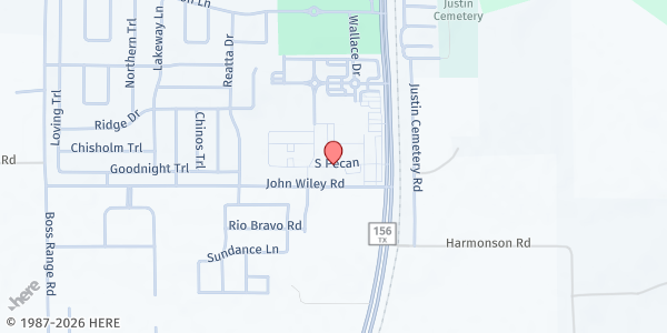 Map showing Roanoke Food Pantry at 108 South Pecan, Roanoke, TX
