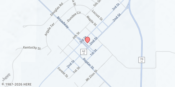 Map showing Roaring Springs City Hall at 209 Broadway, Roaring Springs, TX