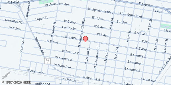 Map showing Wesley Community Center - Robstown at 414 N. Matiana Ortiz Blvd., Robstown, TX