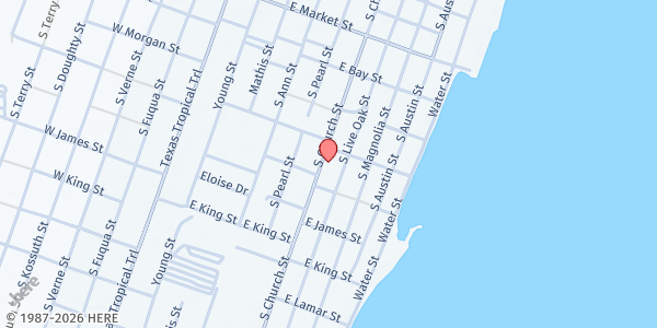 Map showing Aransas County Council On Aging at 912 S. Church St., Rockport, TX