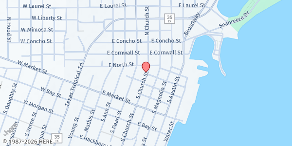 Map showing St. Vincent De Paul-Rockport at 213 W. Church St., Rockport, TX