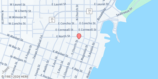 Map showing St. Vincent de Paul Society - Rockport at 802 Wharf St., Rockport, TX