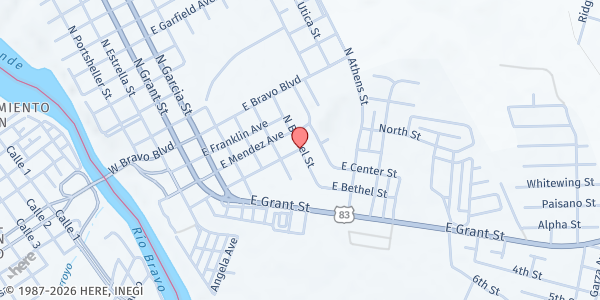 Map showing Bethel Mission Outreach Center at 200 Bethel St., Roma, TX