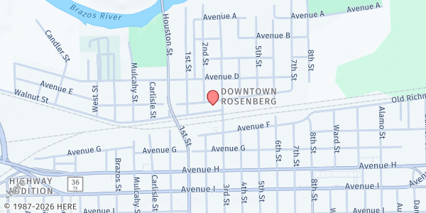 Map showing Friends of North Rosenberg Neighborhood Resource Center / Attack Poverty at 1908 Avenue E, Rosenberg, TX