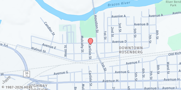 Map showing Our Lady of Guadalupe Catholic Church at 514 Carlisle St., Rosenberg, TX