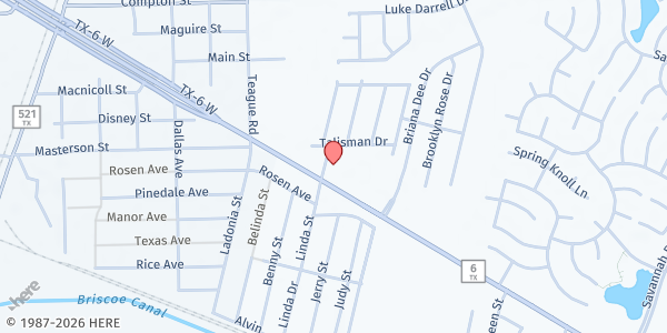 Map showing Sacred Heart of Jesus Social Ministry - Food Pantry at 14307 Hwy. 6, Rosharon, TX