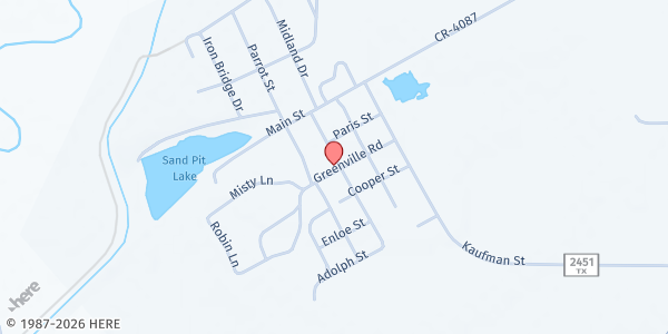 Map showing Rosser UMC at 201 Ennis St., Rosser, TX