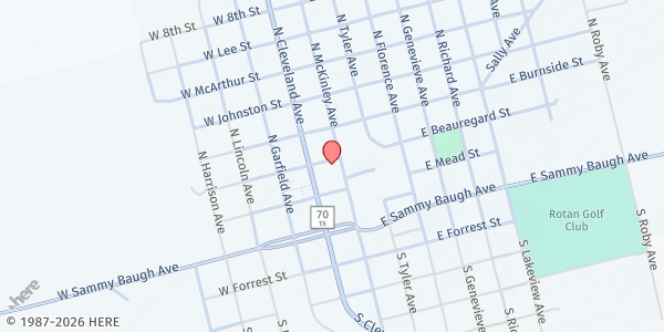 Map showing Fisher County Mobile Food Pantry (First UMC) at 209 N. McKinley Ave., Rotan, TX