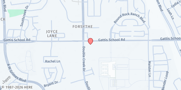 Map showing Church of The Harvest at 2701 Gattis School Road, Round Rock, TX