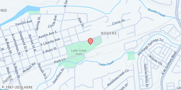 Map showing Round Rock Area Serving Center at 1099 E. Main St., Round Rock, TX