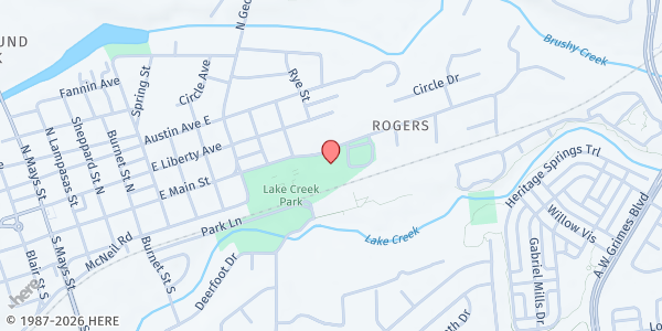 Map showing Round Rock Area Serving Center at 1099 E. Main St., Round Rock, TX