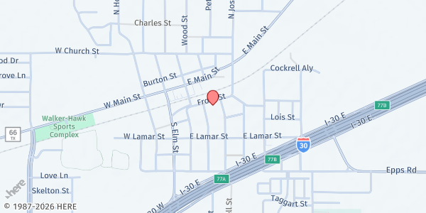 Map showing Iglesia Cristiana AMIEL Mobile Pantry - Royse City at 205 S. Bell St., Royse City, TX