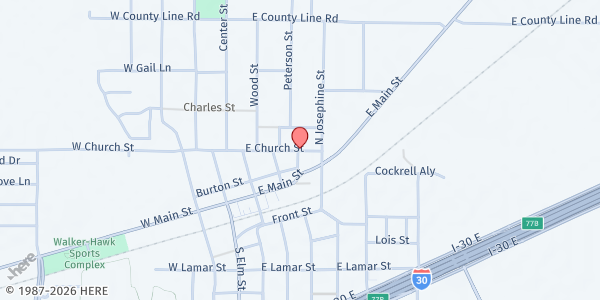 Map showing OUR DAILY BREAD ROYSE CITY - Produce Distribution at 405 E. CHURCH STREET, ROYSE CITY, TX