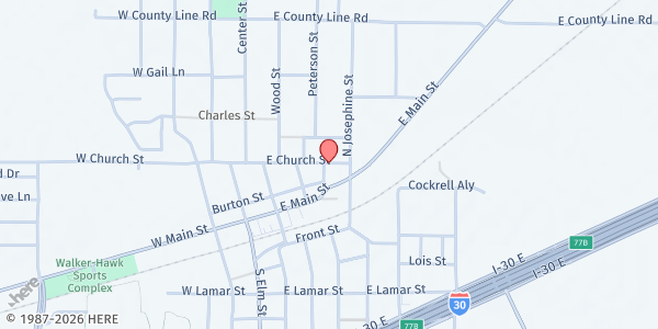 Map showing Royse City Methodist Church at 405 E. Church St., Royse City, TX