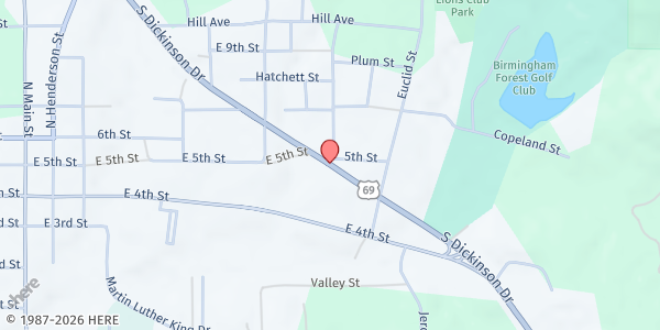 Map showing River of Life Christian Center at 677 Dickenson, Rusk, TX