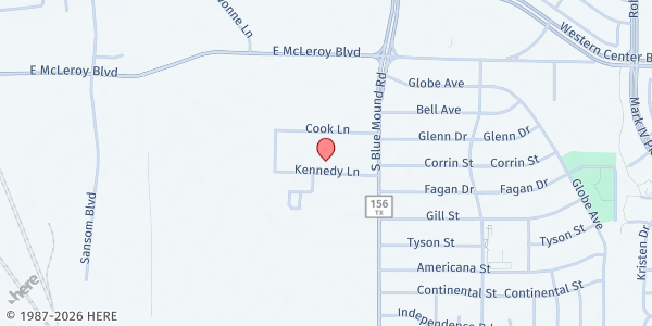 Map showing Chat N Chew at 1000 Kennedy Lane, Saginaw, TX