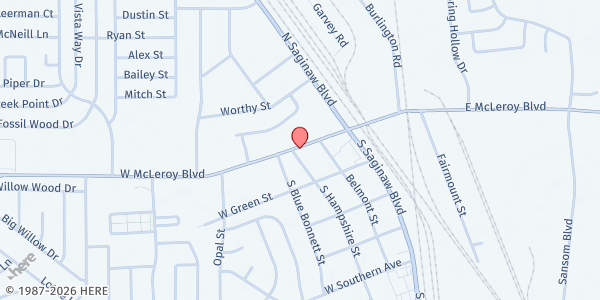 Map showing Radical Faith Ministries Inc. at 101 S. Hampshire St., Saginaw, TX