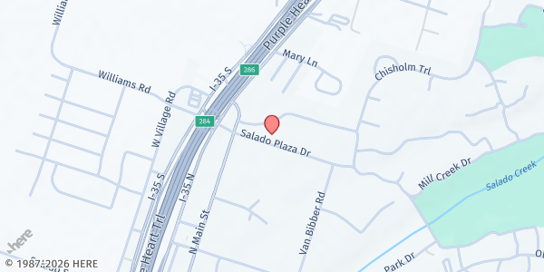 Map showing Heart and Hands Ministries at 213 Mill Creek Dr., Salado, TX