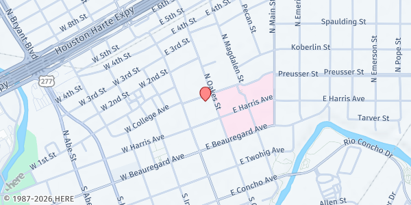 Map showing First Christian Church at 29 N. Oakes St., San Angelo, TX