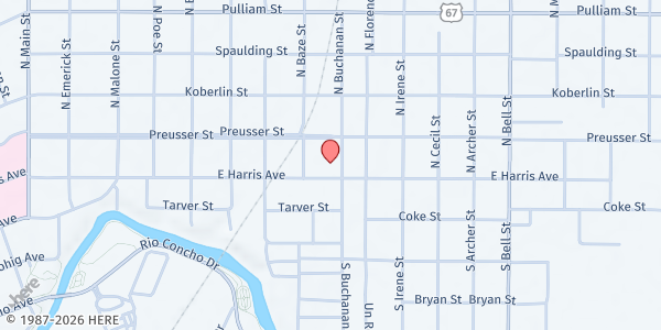 Map showing Harris Avenue Baptist Church at 1026 E. Harris Ave., San Angelo, TX