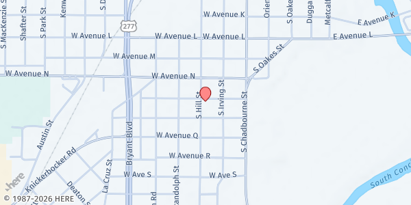 Map showing Iglesia Metodista Unida Betel (Bethel UMC) at 115 W. Ave. O, San Angelo, TX