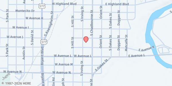 Map showing Primera Church at 23 W. Ave. J, San Angelo, TX