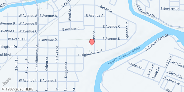 Map showing Rust Street Ministries at 803 Rust St., San Angelo, TX