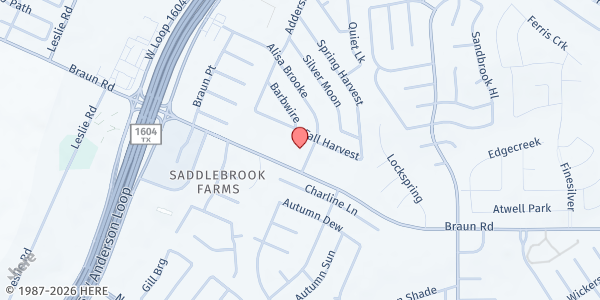 Map showing Agape Baptist Church at 9603 Braun Rd., San Antonio, TX