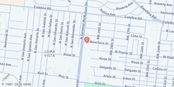 Map showing Alta Vista Baptist Church at 2738 Menchaca St., San Antonio, TX