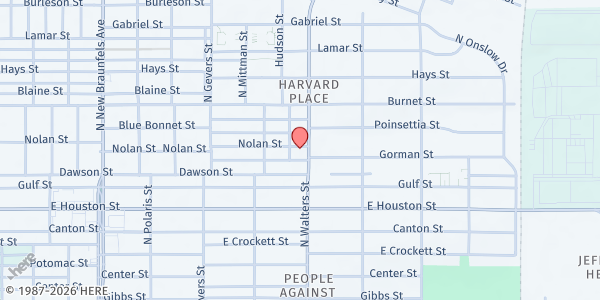 Map showing Antioch Missionary Baptist Church at 1001 N. Walters St., San Antonio, TX