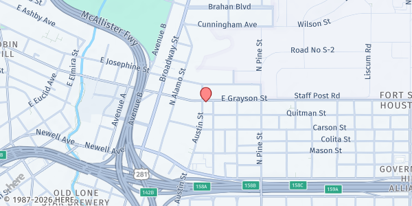 Map showing Austin Street Community Fridge at 1316 Austin St., San Antonio, TX