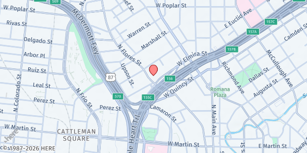 Map showing Beryl's Food Pantry (The Salvation Army) at 910 N. Flores St., San Antonio, TX