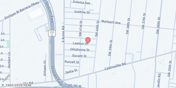 Map showing Bethany Missionary Baptist at 153 LAWTON ST, SAN ANTONIO, TX