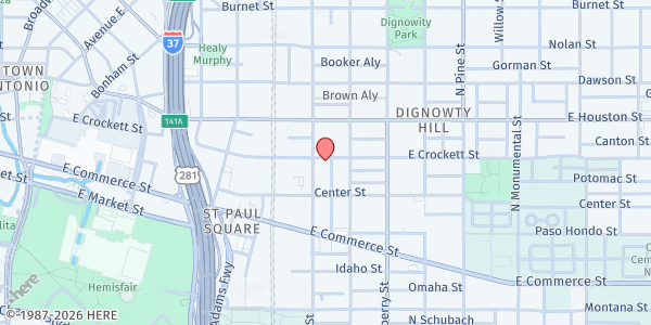 Map showing Bethel AME Church at 225 N. Swiss St., San Antonio, TX