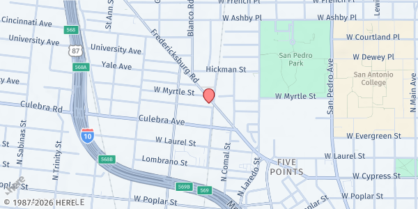 Map showing Blessing of Hands Ministries - Giving Fridge at 301 Fredericksburg Rd., San Antonio, TX