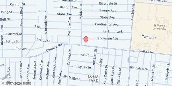 Map showing Casa Del Rey Assembly of God at 3685 Culebra Rd., San Antonio, TX