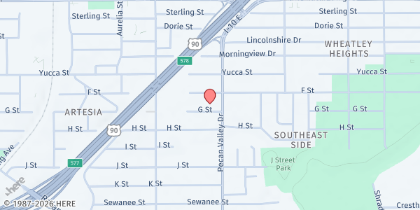 Map showing Christ Redeeming Community Church at 787 G St., San Antonio, TX