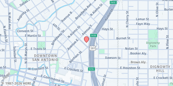 Map showing Christian Assistance Ministry - Downtown at 110 McCullough Ave., San Antonio, TX