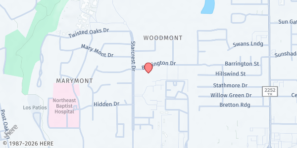 Map showing Church of Reconciliation Food & Book Blessing Box at 8900 Starcrest Dr., San Antonio, TX