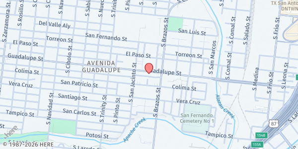 Map showing Community First Health Plans (Avenida Guadalupe) at 1410 Guadalupe, San Antonio, TX