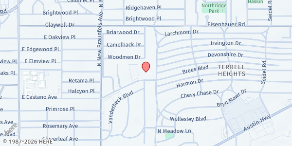 Map showing Community First Health Plans (Charis Collective at Sunset Ridge) at 95 Brees Blvd., San Antonio, TX