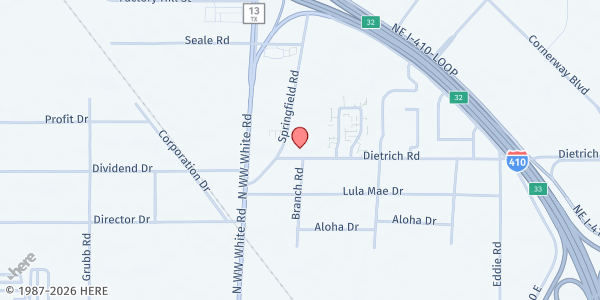 Map showing Community First Health Plans - Eastside Education Training Center at 4551 Dietrich Rd., San Antonio, TX