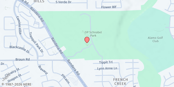 Map showing Community First Health Plans Food Pantry at 9606 Bandera Rd., San Antonio, TX